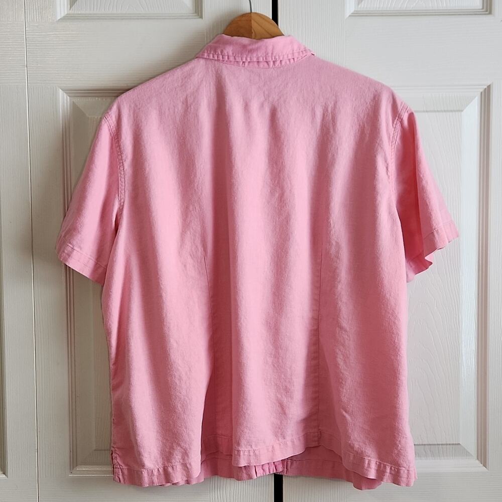 Erika Woman Pink Short Sleeve‎ Button Front Top Size 1X Gold Embroidery Beaded - Picture 2 of 13